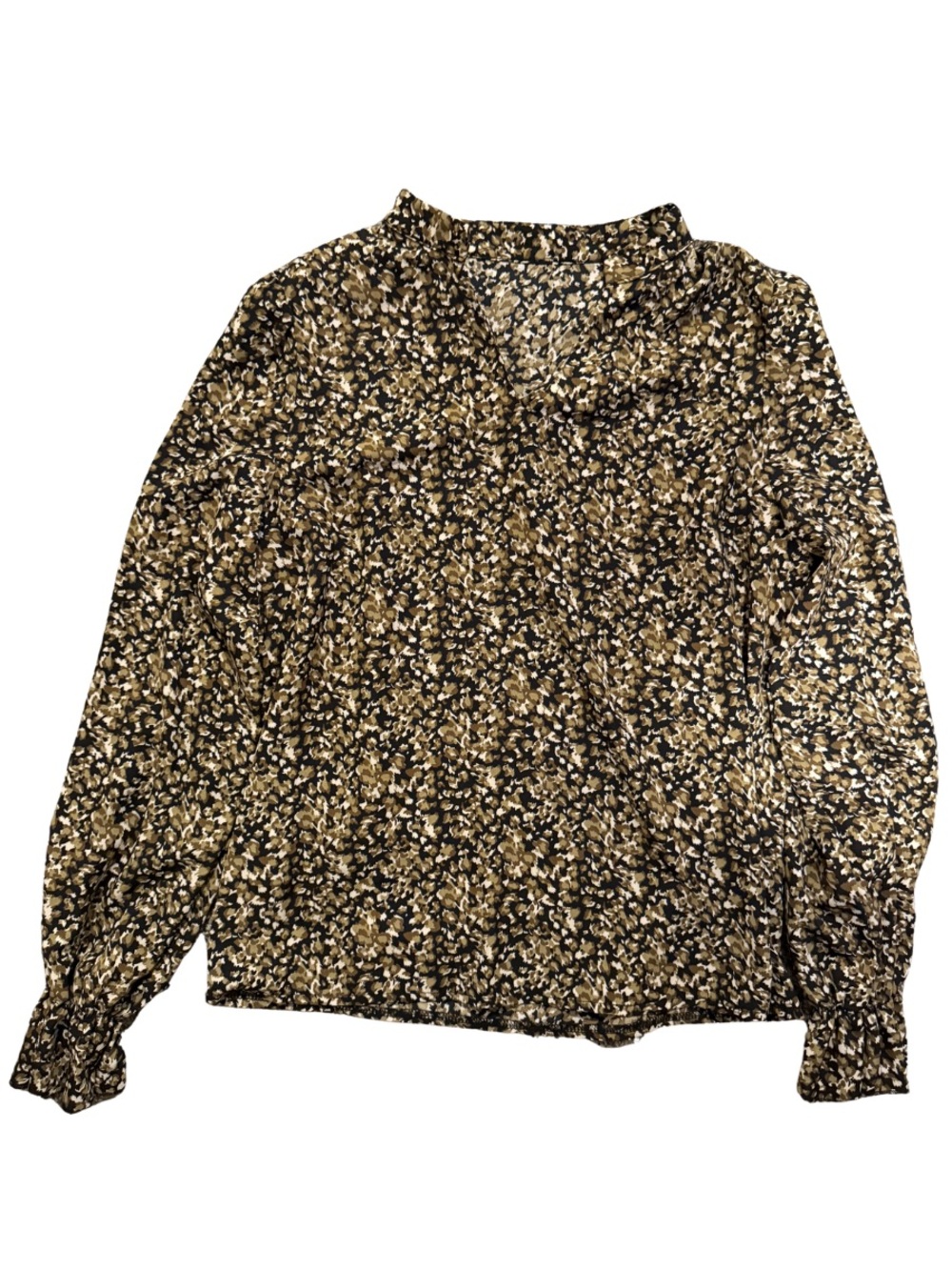 Women’s Black & Tan Printed Long-Sleeve Blouse